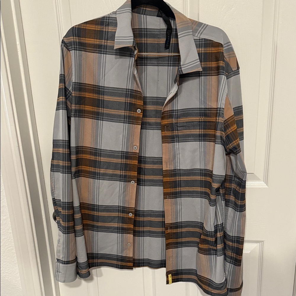 Lululemon Athletica Plaid Shirt in Gray and Yellow
